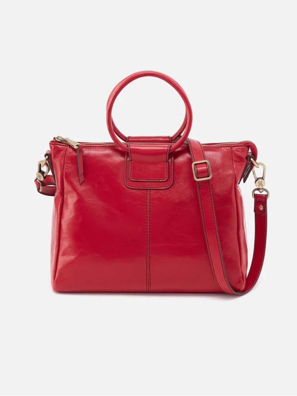 HOBO Sheila Medium Satchel Red Leather Hibiscus Tote Handbag